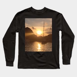 Sailing into Sunset Bliss: Paxos Coastal Sunset Artwork Long Sleeve T-Shirt